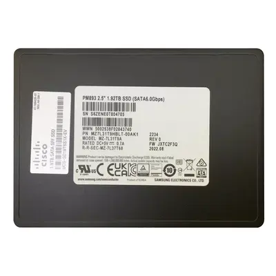 MZ7L31T9HBLT-00AK1 Samsung Enterprise PM893 Series 1.92TB Triple-Level Cell SATA 6GB/s V-NAND 7mm 2.5-Inch Solid State Drive