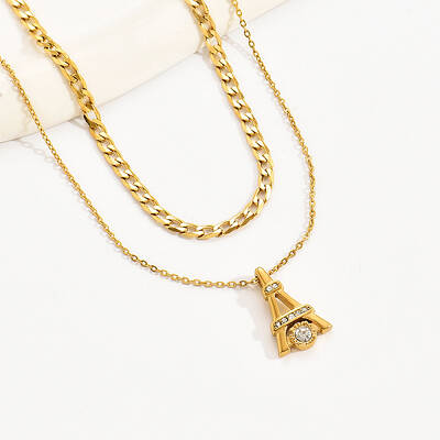 Elegant 304 Stainless Steel Tower Pendant Double Layer Necklaces