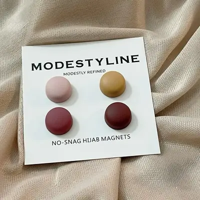 Modestyline No-Snag Hijab Magnets - 4 Pairs of Hijab Magnets in Assorted Colors: Pink, Beige & Red
