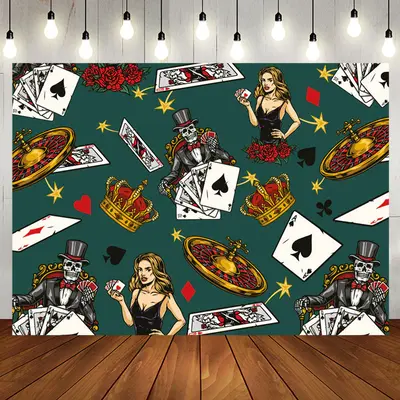 Skeleton In Suit Blonde Casino Birthday Backdrop