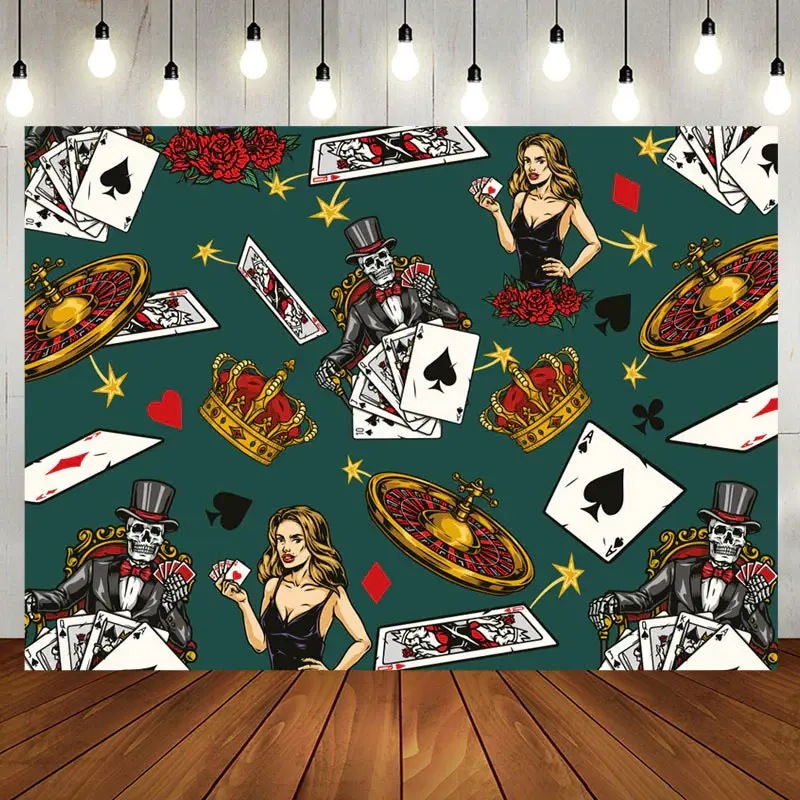Skeleton In Suit Blonde Casino Birthday Backdrop