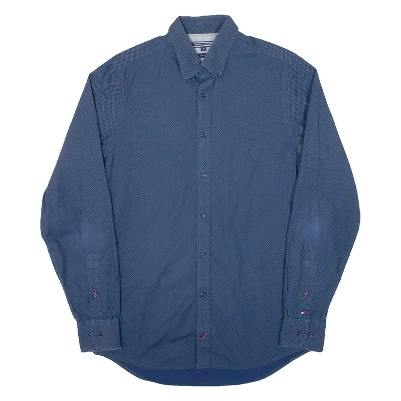 TOMMY HILFIGER Slim Fit Mens Plain Shirt Blue Long Sleeve M