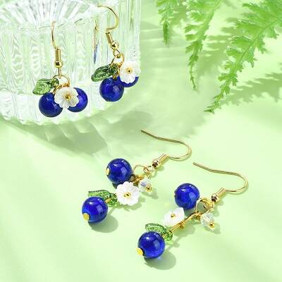 304 Stainless Steel Glass Blueberry Dangle Earrings