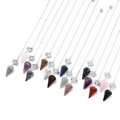 Natural & Synthetic Mixed Gemstone Hexagonal Pointed Dowsing Pendulums