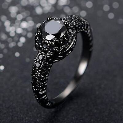 Flat Round Brass Jet Rhinestone Finger Rings