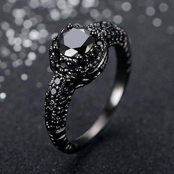 Flat Round Brass Jet Rhinestone Finger Rings