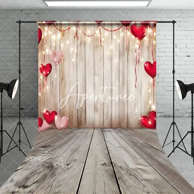 Aperturee Romantic Red Heart Wood Sweep Valentines Day Backdrop, 5X7FT(1.5X2.1M), 42 USD, valentines day backdrops, NYSD2I33-...