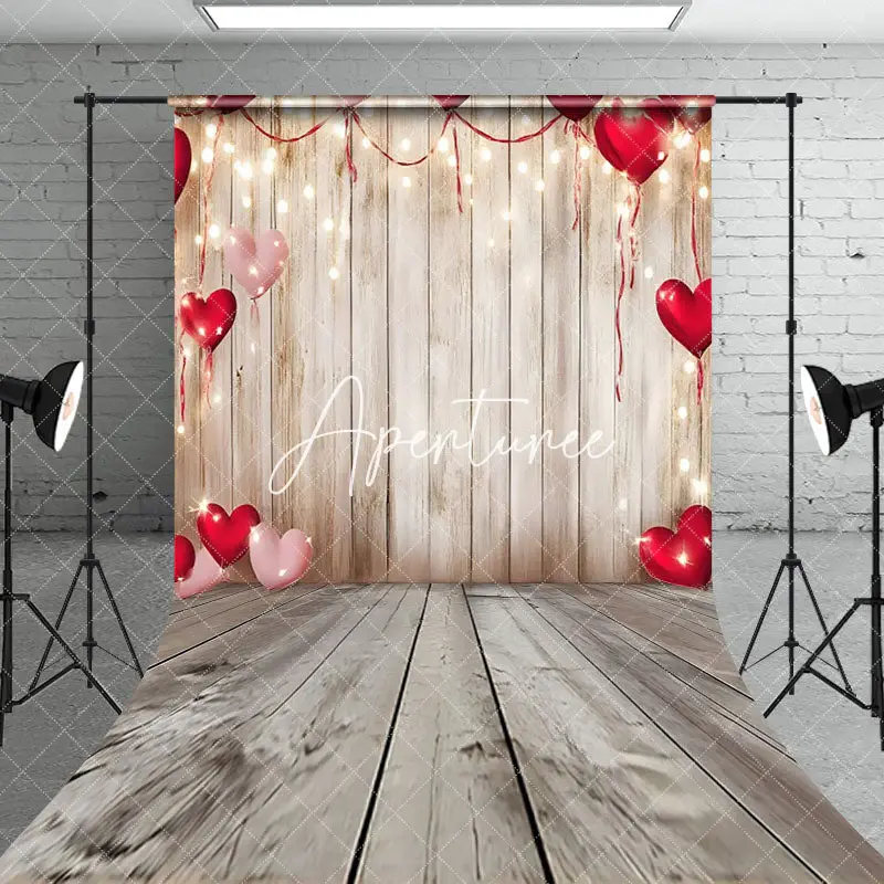 Aperturee Romantic Red Heart Wood Sweep Valentines Day Backdrop, 5X7FT(1.5X2.1M), 42 USD, valentines day backdrops, NYSD2I33-...