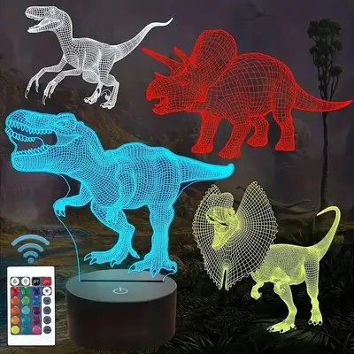 Dinosaur Shaped Design 3D Night Light, Batteries Required/USB Powered Touch Ambient Lamp, Decorative Desktop Light For Home B...