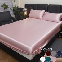 Solid Color Satin Fitted Sheet Set, Soft Comfortable Breathable Bedding Set, Bedding Supplies for Home Bedroom Dormitory Hote...
