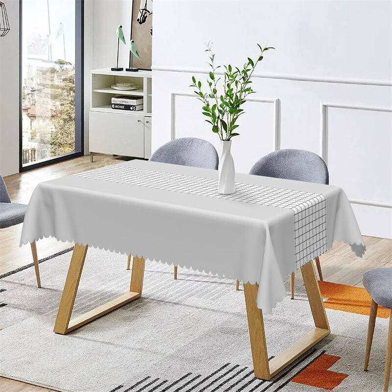 Modern Grey White Checkered Rectangle Tablecloth - Aperturee