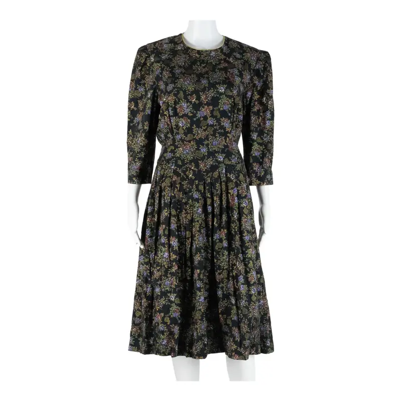 Womens Day Dress Black Floral Long Sleeve Knee Length L