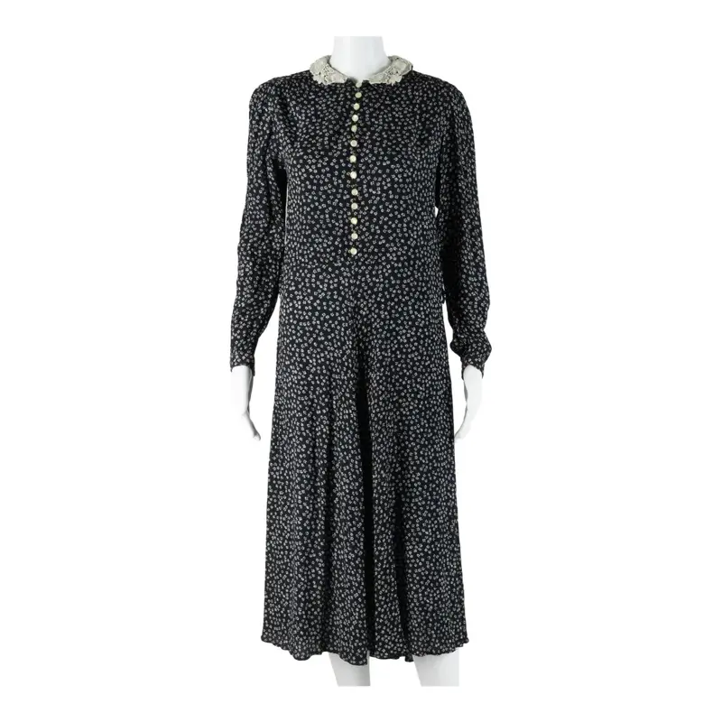 ELKONT Womens Day Dress Blue Viscose Floral Long Sleeve Midi S