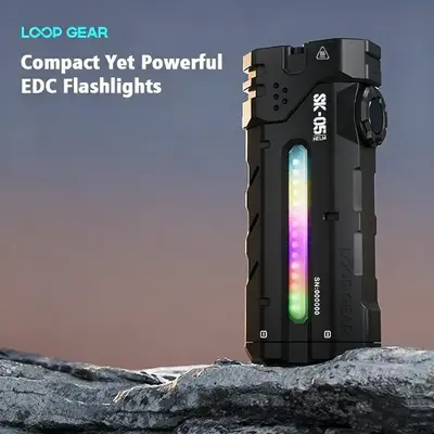 LOOP GEAR SK05 EDC Flat Flashlight with Power Bank, 2,850 Lumen Super Bright LED Flashlight, Side Light, Spotlight, Floodligh...