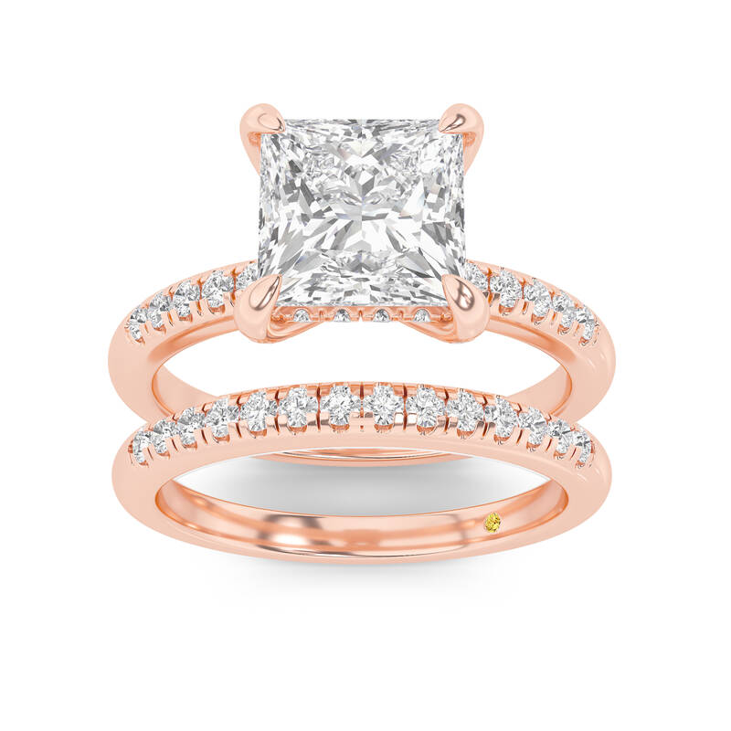 Aurelia Lab Grown Princess Cut Diamond Engagement Ring with the BonBon Quarter Coverage Wedding Band | 10K Rose Gold 2 1/2 ct...