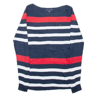 TOMMY HILFIGER Womens Jumper Blue Striped Tight Knit S