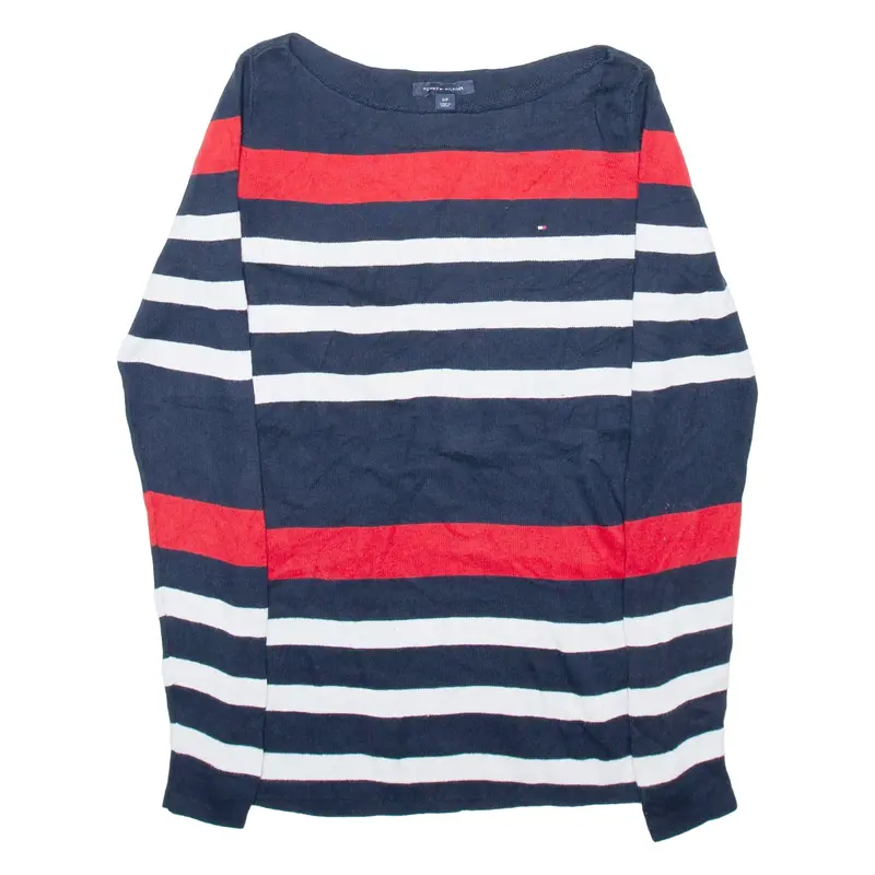 TOMMY HILFIGER Womens Jumper Blue Striped Tight Knit S