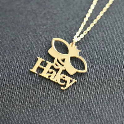 Personalized Bee Necklace, Silver Gold Bee Name Necklace, Flying Bee Pendant, Name Gift, Bee Lover Gift, Birthday Gift, Gift ...
