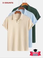 Men's Solid Color Textured Knit Shortsleeve Polo Shirt, Regular Fit Casual Short Sleeve Top for Summer, Men's Clothes for Dai...