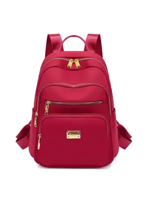 Casual Plain Metal Label Decor Backpack,  Lightweight Multiple Compartment Large Capacity Travel Backpack, Fashionable Versat...