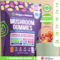[OFFICIAL STORE] Drops Of Nature Mushroom Gummies  Ashwagandha KSM-66, Lion's Mane, Shiitake, Turkey Tail, Reishi, Maita