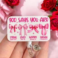 Glitter My Badge God says you are badge reel for nurse and student nurse. Badge clip Badge pull - Retractable swivel clip wit...
