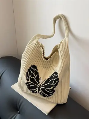 Women's Vintage Style Butterfly Crochet Bag for Summer, Large Capacity Butterfly Knitting Tote Bag for Women, Casual Knit Tot...