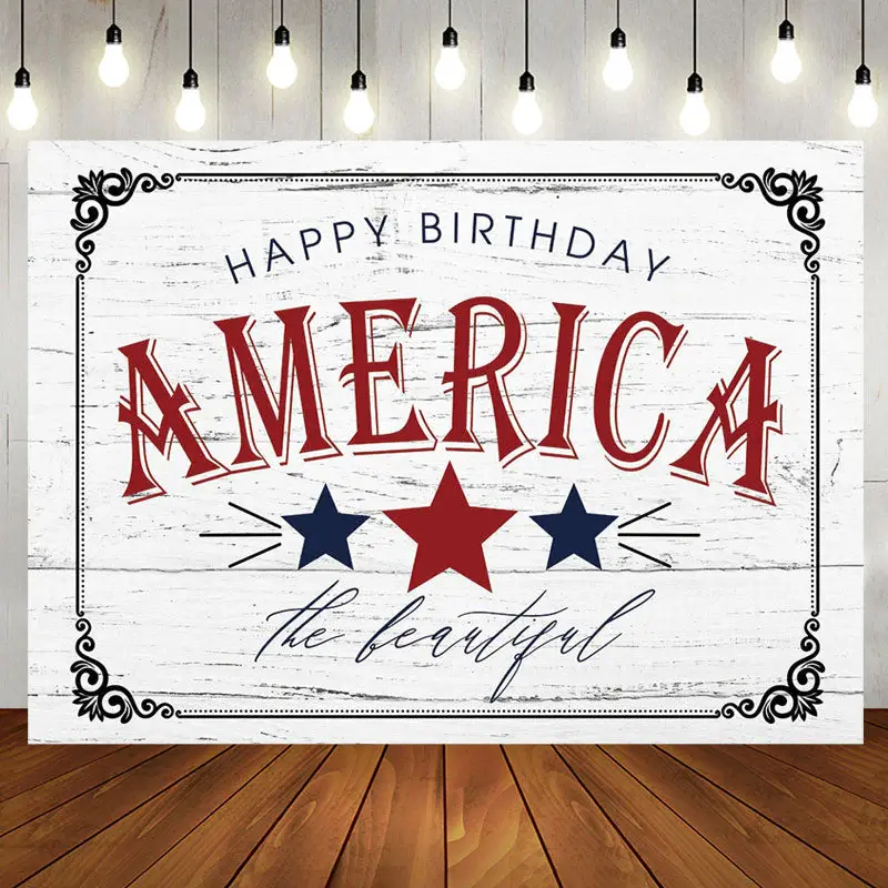 America Star Retro Grey Wood Grain Birthday Backdrop - Aperturee