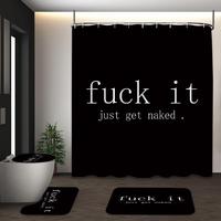 Letter Pattern Shower Curtain with Hooks, 1/4 Counts Bathroom Decorative Curtain, Non-slip Bath Mat, U-shaped Mat, Toilet Lid...