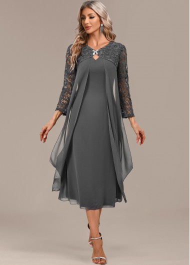 Modlily Dark Grey A Line 3/4 Sleeve Round Neck Dress - M