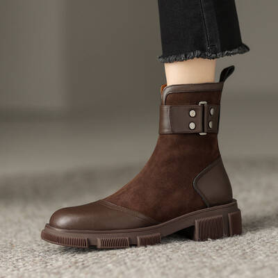 CHIKO Mirana Round Toe Block Heels Ankle Boots
