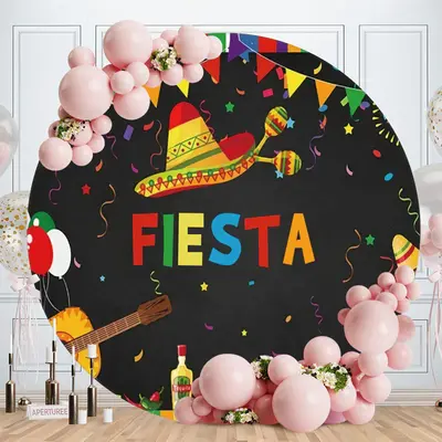 Aperturee Color Fiesta Round Happy Birthday Party Backdrop