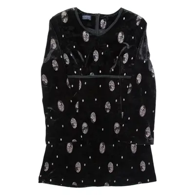 DHONI Womens Fit & Flare Dress Black Velvet Spotted Long Sleeve Knee Length M