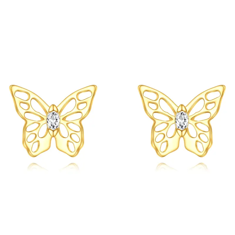 14K Gold Moissanite Butterfly Stud Earrings