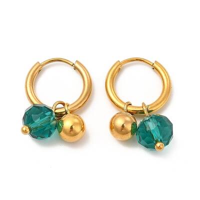 Glass Round Beaded Charms Dangle Hoop Earrings
