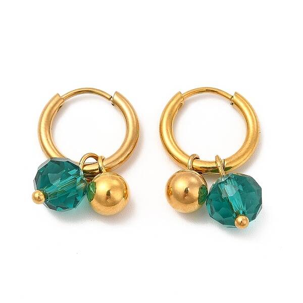 Glass Round Beaded Charms Dangle Hoop Earrings