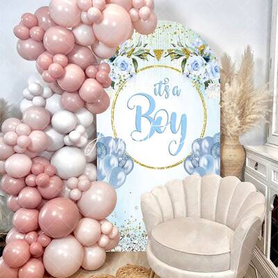 Blue Gold Floral Its A Boy Baby Shower Arch Backdrop