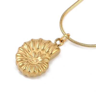 PVD Vacuum Plating 304 Stainless Conch Shell Shaped Pendant Round Snake Chain Necklaces