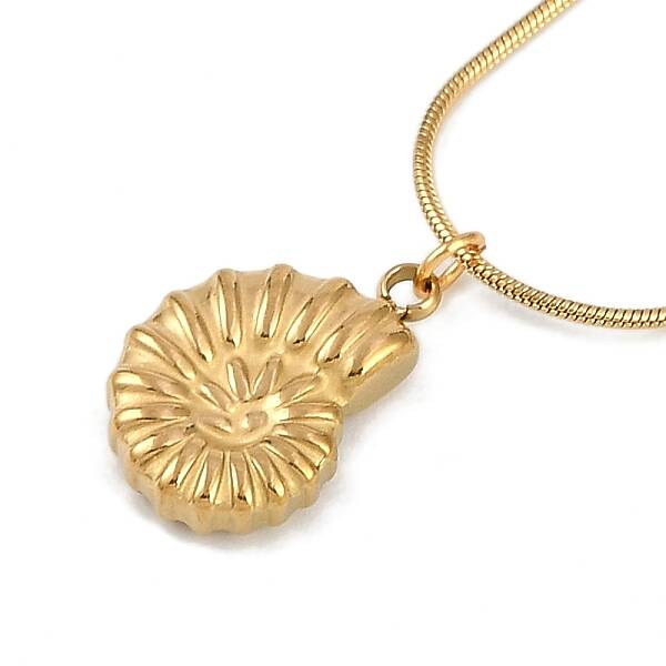 PVD Vacuum Plating 304 Stainless Conch Shell Shaped Pendant Round Snake Chain Necklaces