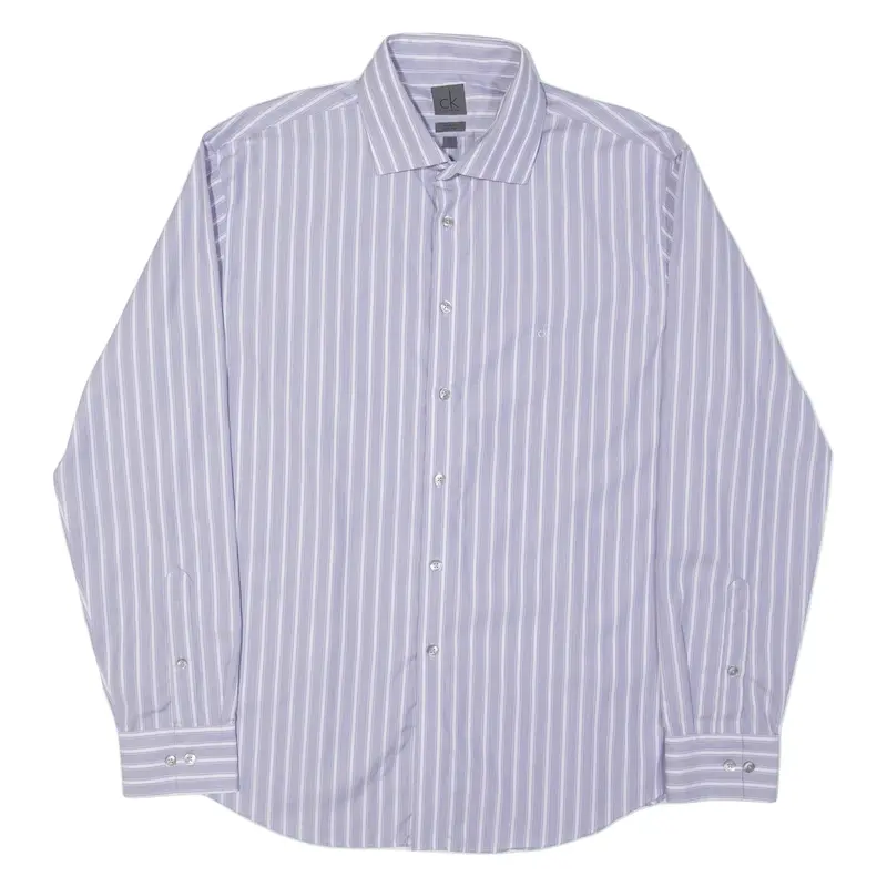 CALVIN KLEIN Slim Fit Mens Shirt Purple Striped Long Sleeve L