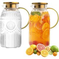 Glass Pitcher with Lid, 68 oz/ 2 Liter Vintage Water Pitcher,Glass Water Carafe for Cold Brew, Coffee, Lemonade, Iced Tea,Bev...