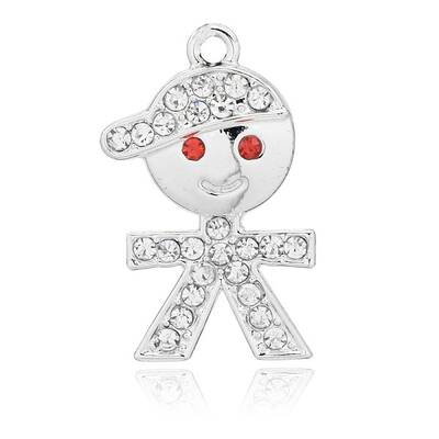 Nickel Free Silver Color Plated Alloy Rhinestone Boy Pendants