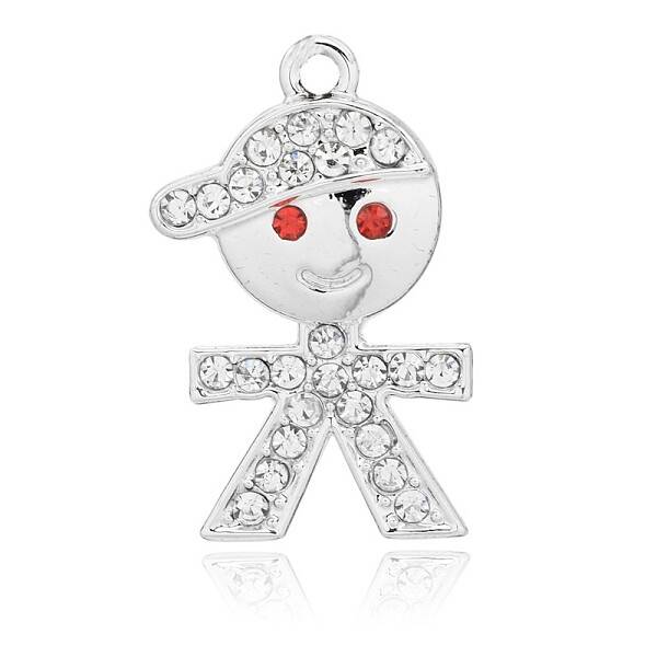 Nickel Free Silver Color Plated Alloy Rhinestone Boy Pendants