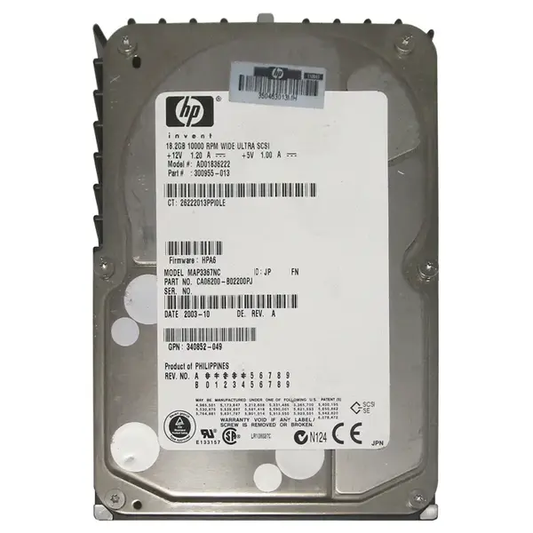 340852-049 HP 18GB 10000RPM Ultra2 Wide SCSI 3.5-Inch 1MB Cache Hard Drive
