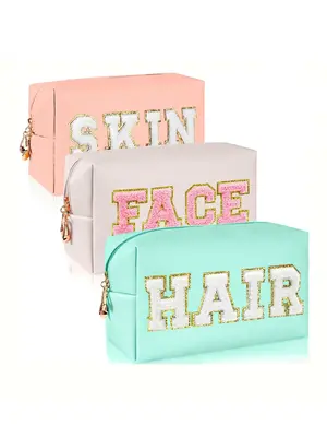 Women's Cute Letters Design Makeup Bags, Portable Zipper Cosmetic Storage Bags, Versatile Toiletry Storage Bags for Travel & ...