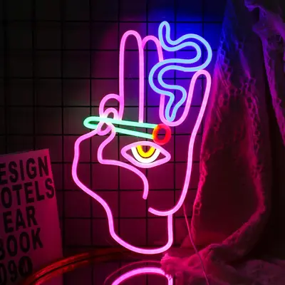 Creative Hand & Evil Eyes Design Neon Light, USB Powered Decorative Neon Sign, Atmosphere LED Neon Light For Home Party Dec...
