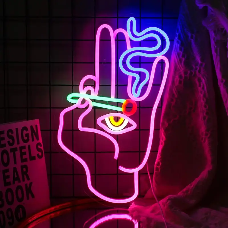 Creative Hand & Evil Eyes Design Neon Light, USB Powered Decorative Neon Sign, Atmosphere LED Neon Light For Home Party Dec...