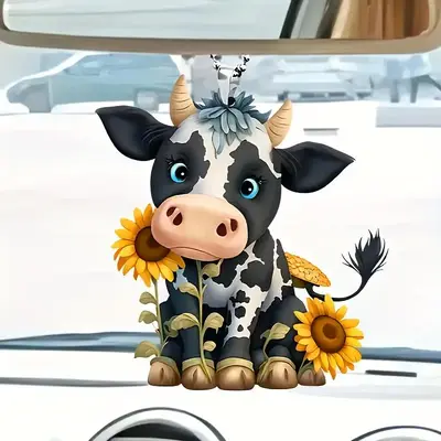 Cute Cow Design Car Hanging Ornament, Creative Car Interior Rearview Mirror Pendant, Car Decoration Accessories for Women & M...