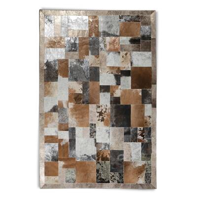 Silver and Bronze Leaf Natural Cowhide Rug