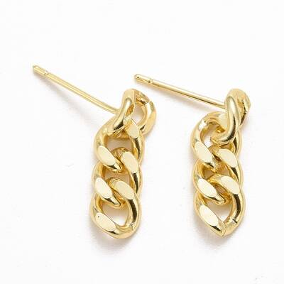 Brass Cuban Link Chain Shape Danlge Stud Earrings
